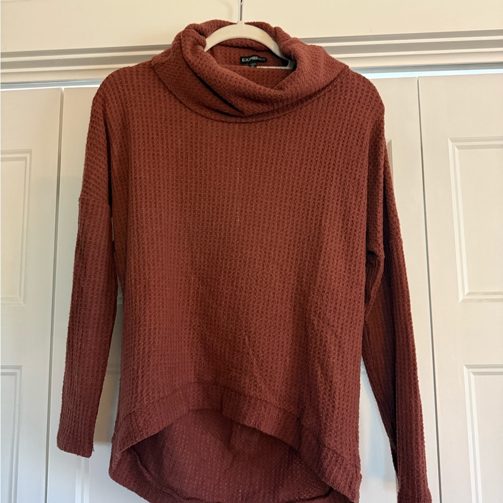 Express Rust Cowl Neck Sweater